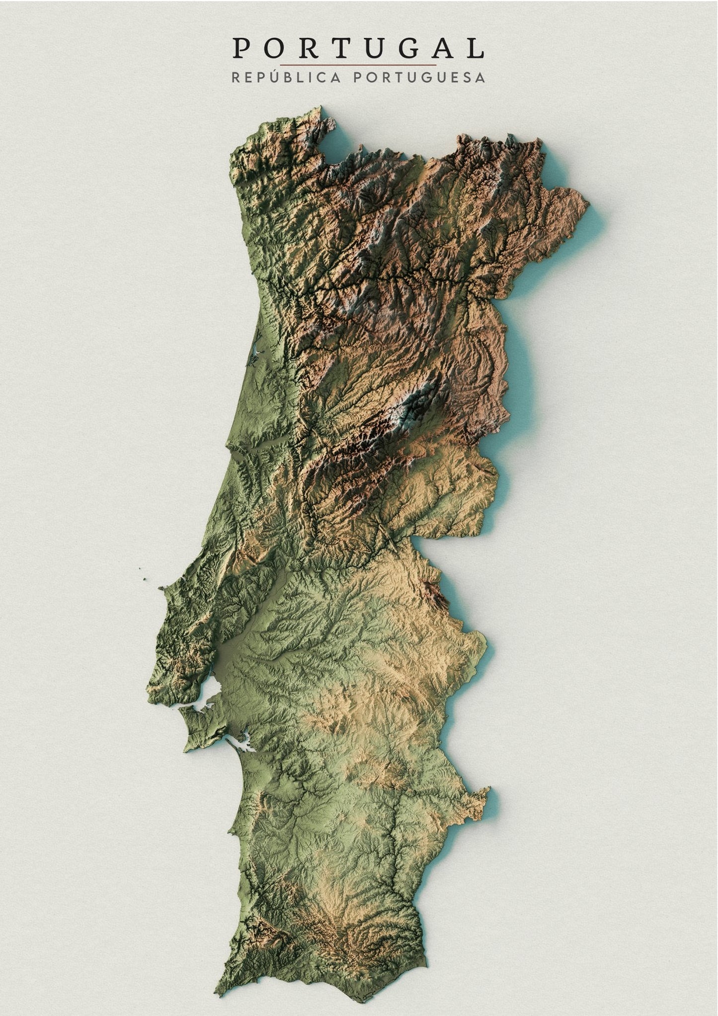 Portugal Realistic Relief Map