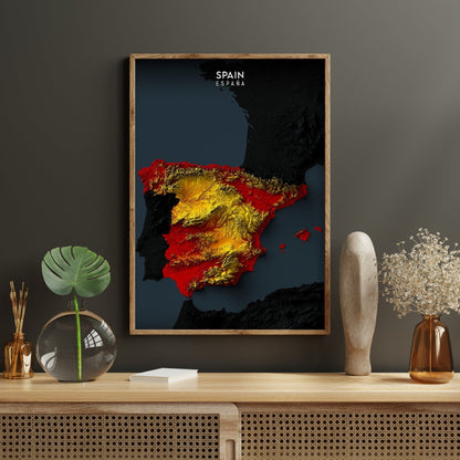 Spain Relief Map Enhanced