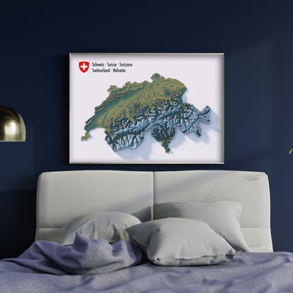 Switzerland Realistic Relief Map