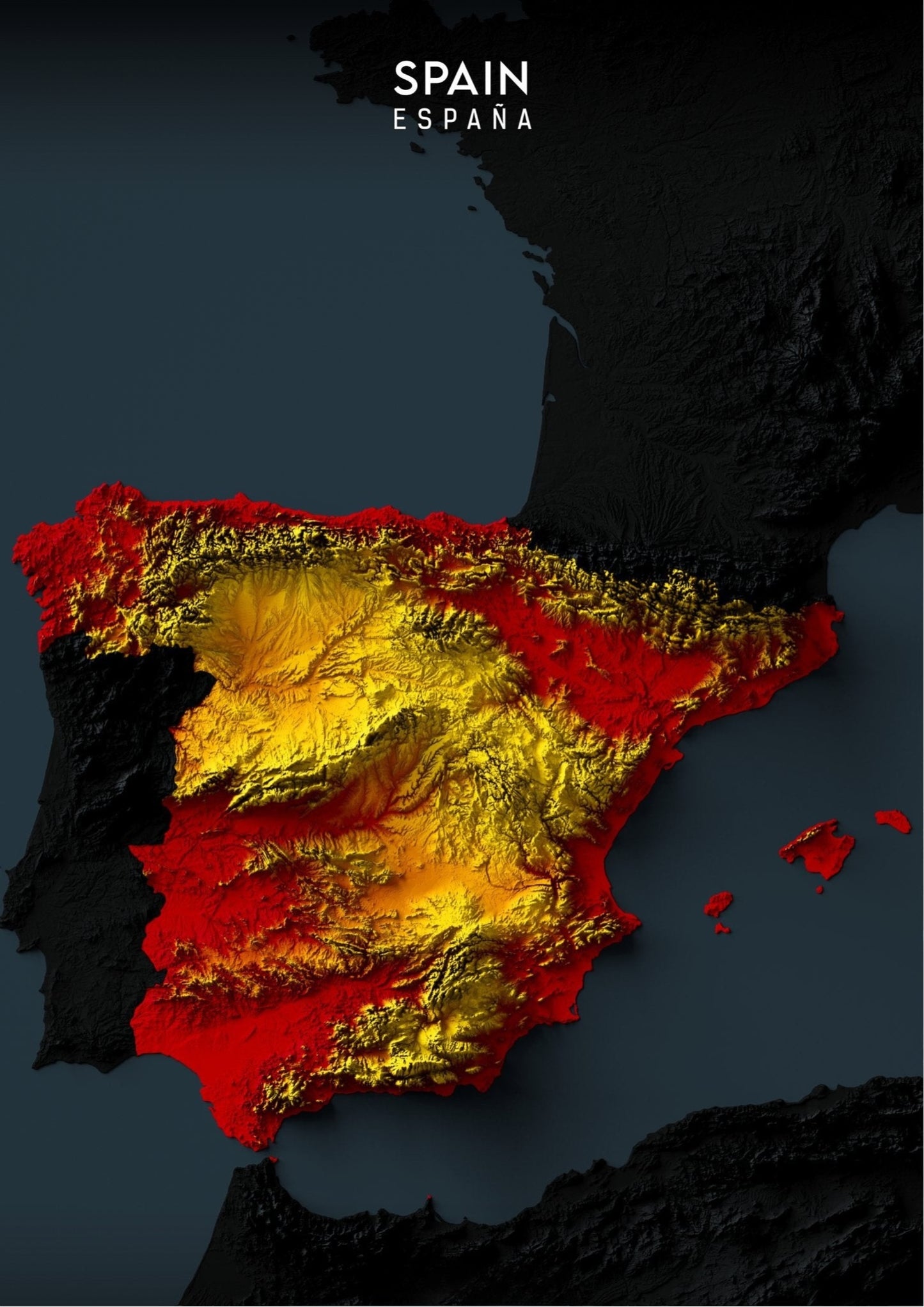 Spain Relief Map Enhanced