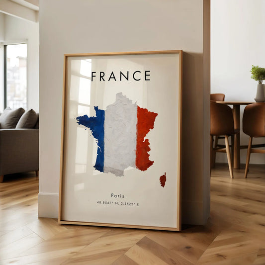 France Flag Map Art Poster
