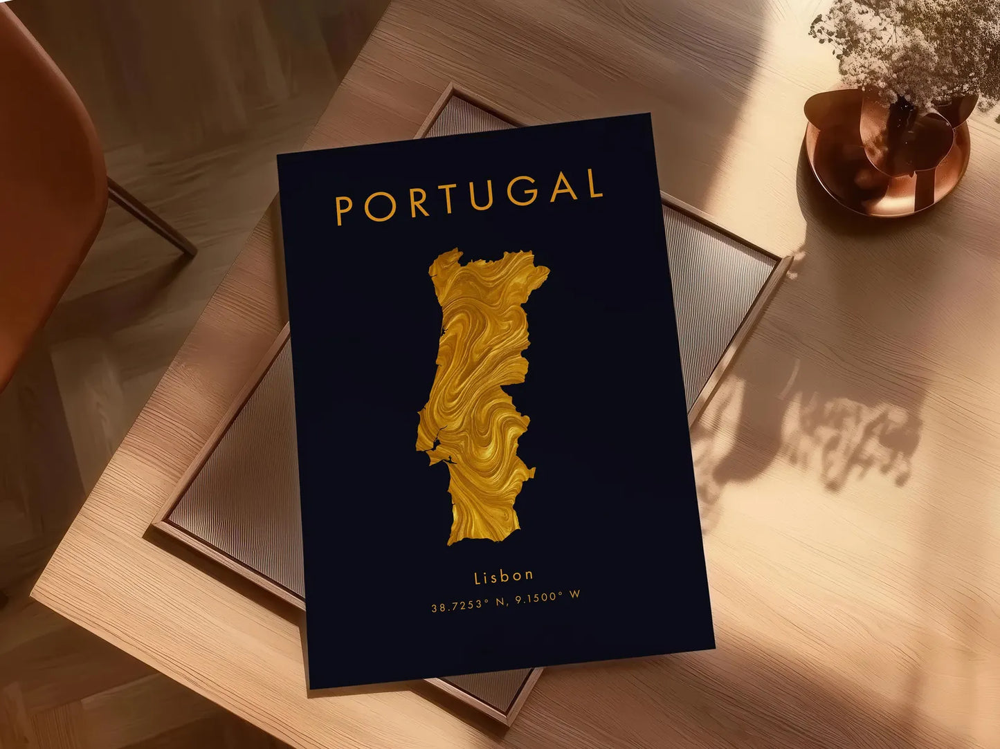 Portugal Gold Map Art Poster