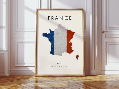 France Flag Map Art Poster