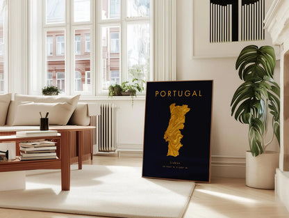 Portugal Gold Map Art Poster
