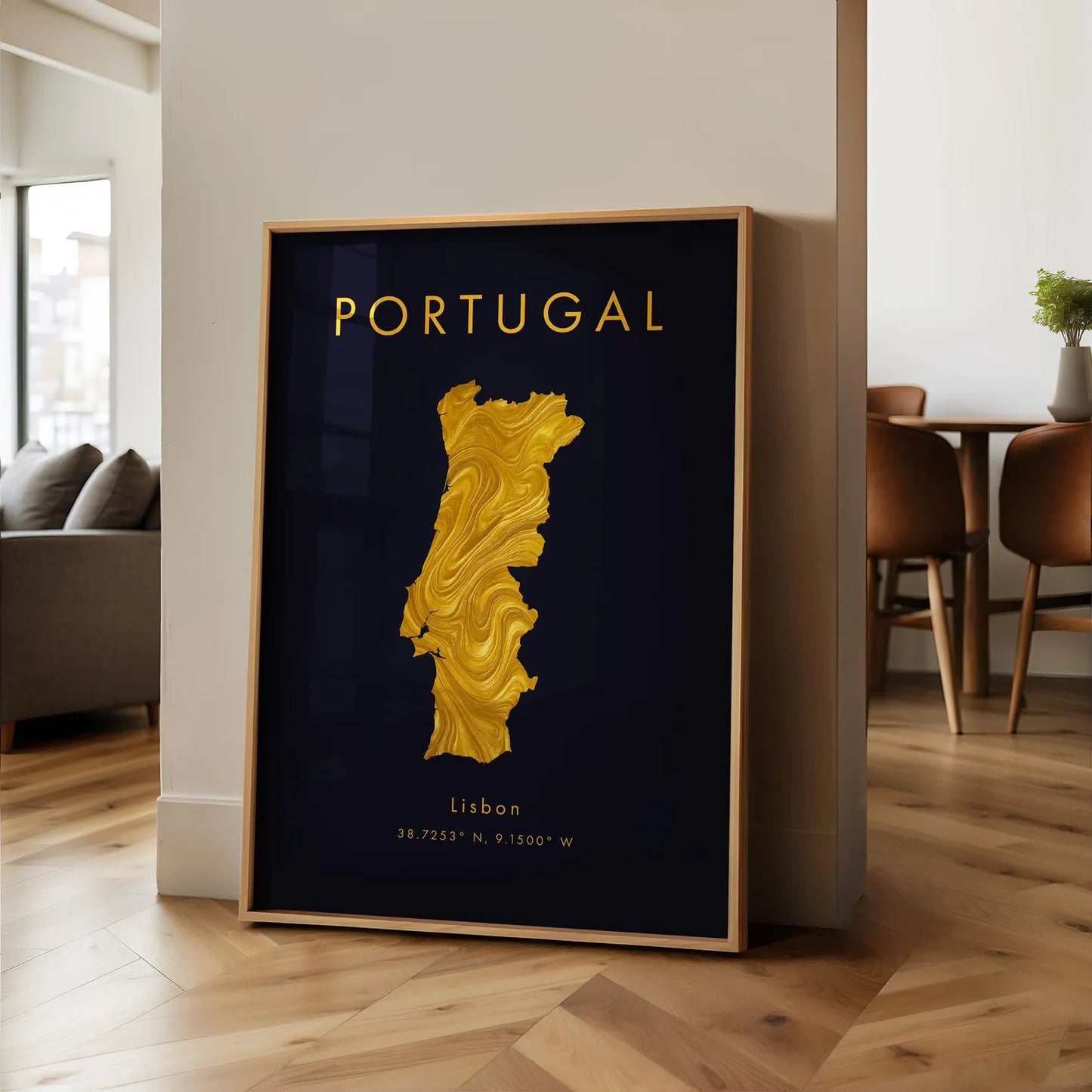 Portugal Gold Map Art Poster