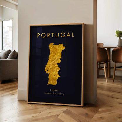 Portugal Gold Map Art Poster