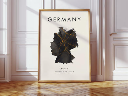 Germany Black Marble Art Poster